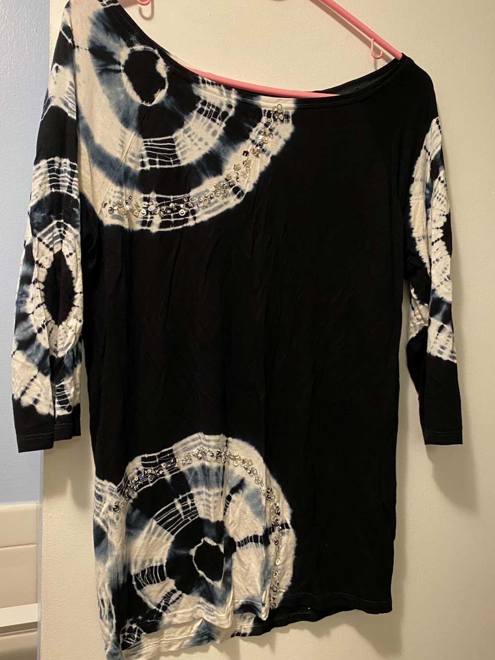 INC International Concepts Black and White Tie-Dye Scoop Neck Tunic
